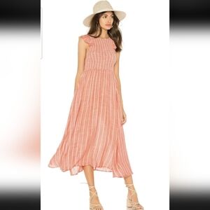 Free People Pink-Red Chambray Butterflies Midi Dress Women's Size XS